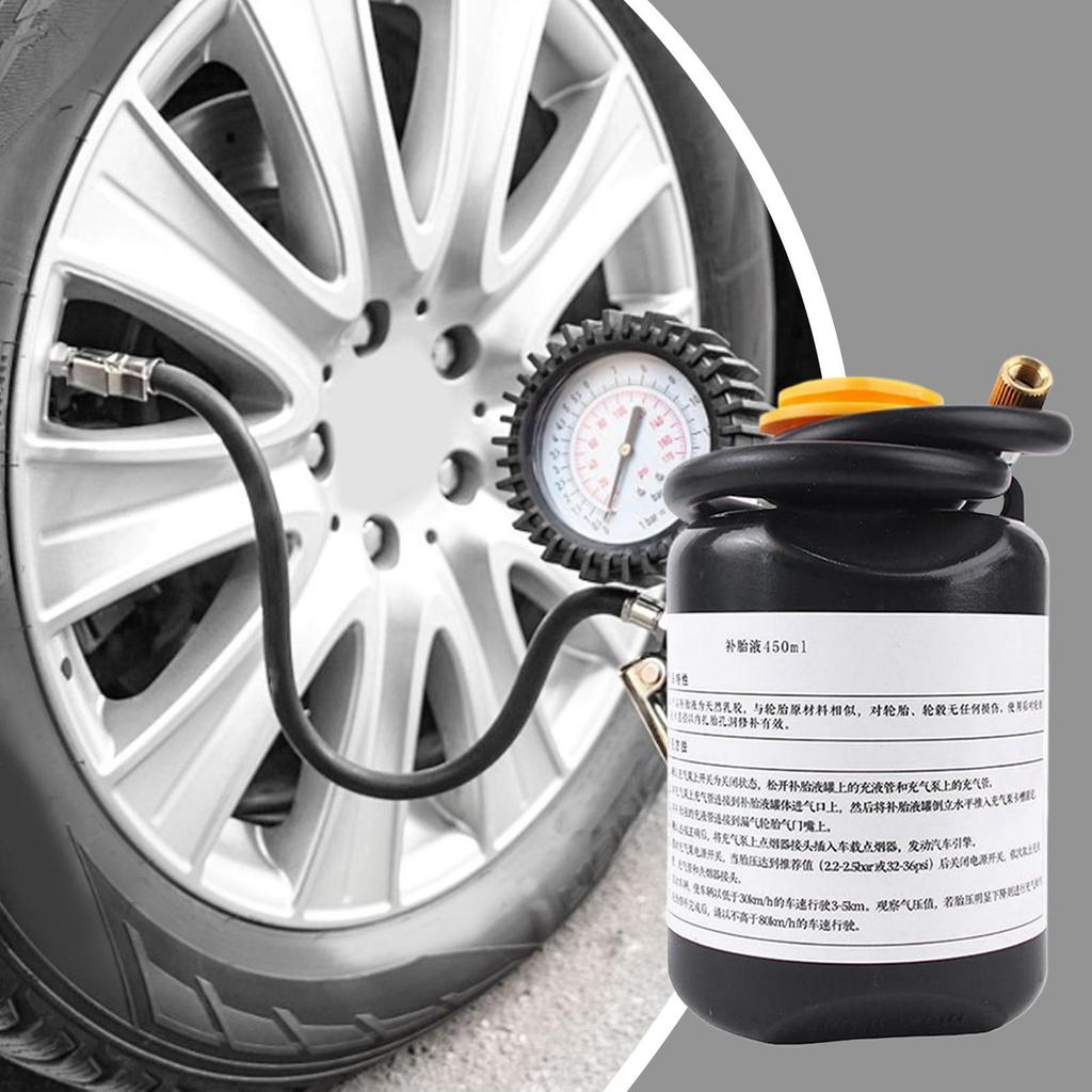 Car Tire Tubeless Tire Repair Fluid Tool 450ml With Pressure Inflator Pump For Ride Mobility Safety, All Weather Mountain Road
