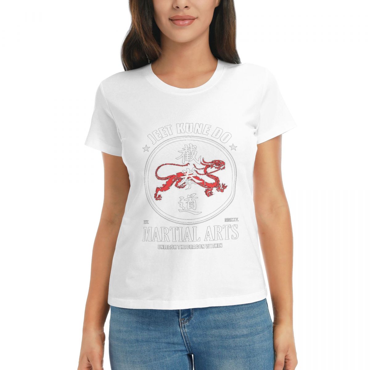 

Women TShirt Unleash The Dragon Within Jeet Kune Do Dragon Power Short Sleeve Tees Cotton T Shirts Clothes Tops Streetwear S