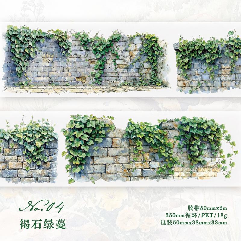 Tape Green Field Flower Wall Series Sealing Stickers Handbooks Albums Diaries Decorations Stickers Notebook Accessories