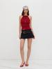 2026 Summer Solid Color Pleated Halter Neck Women's Open Back Lace-up Top