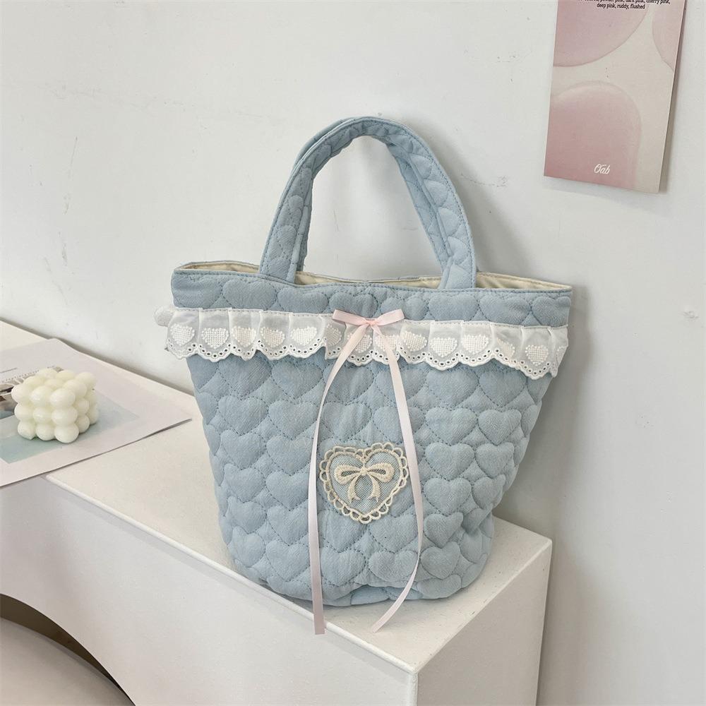 Sweet Bowknot Handbag Large Capacity Fresh Lace Lunch Bag Fashion Bucket Bag  Women