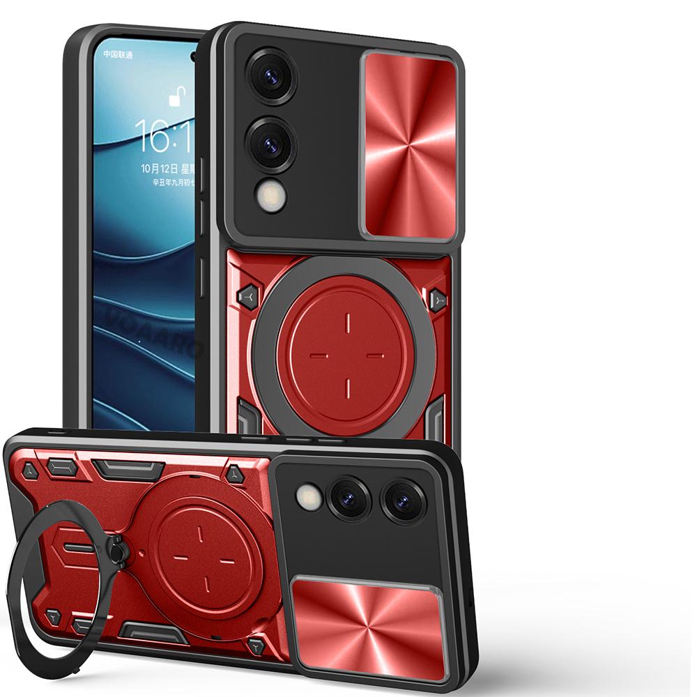 Slide Lens Push Window Armor Funda for Samsung Galaxy S25 Edge 5G Case for Galaxy S25 Slim Case Magnetic Rotate Ring Stand Cover