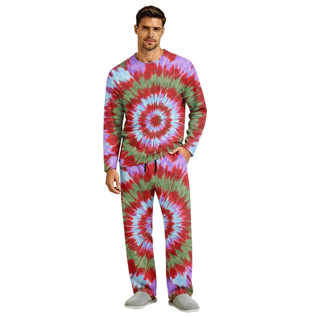 Men's Long Sleeve Pajama Set with Button Crotch and Elastic Drawstring Waist for Home Comfort
