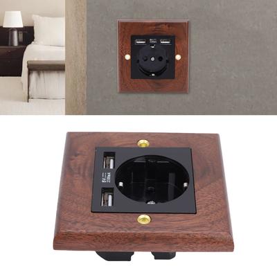 Wandsteckdose Schwarznuss Holzpaneel 16A 110-250V Wand Elektrosteckdose mit Dual USB-Anschlüssen für Innen