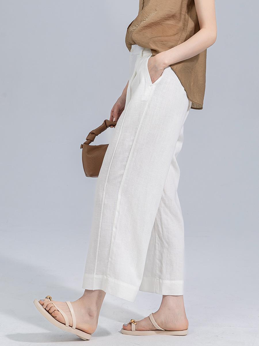 Guangmei Women’s High-Waist Linen Lyocell Wide-Leg Pants 30