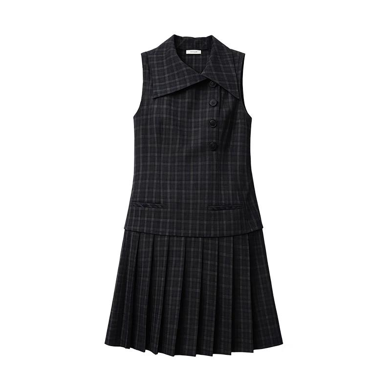 GREEN BELT Sleeveless Plaid A-line Dress S