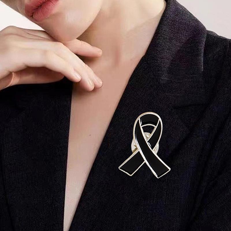1/5/10Pcs Black White Ribbon Pin Badge Brooch Funerals Memorial Pin Enamel Black Ribbon Badge Mourning Badge Funeral Pin Brooch