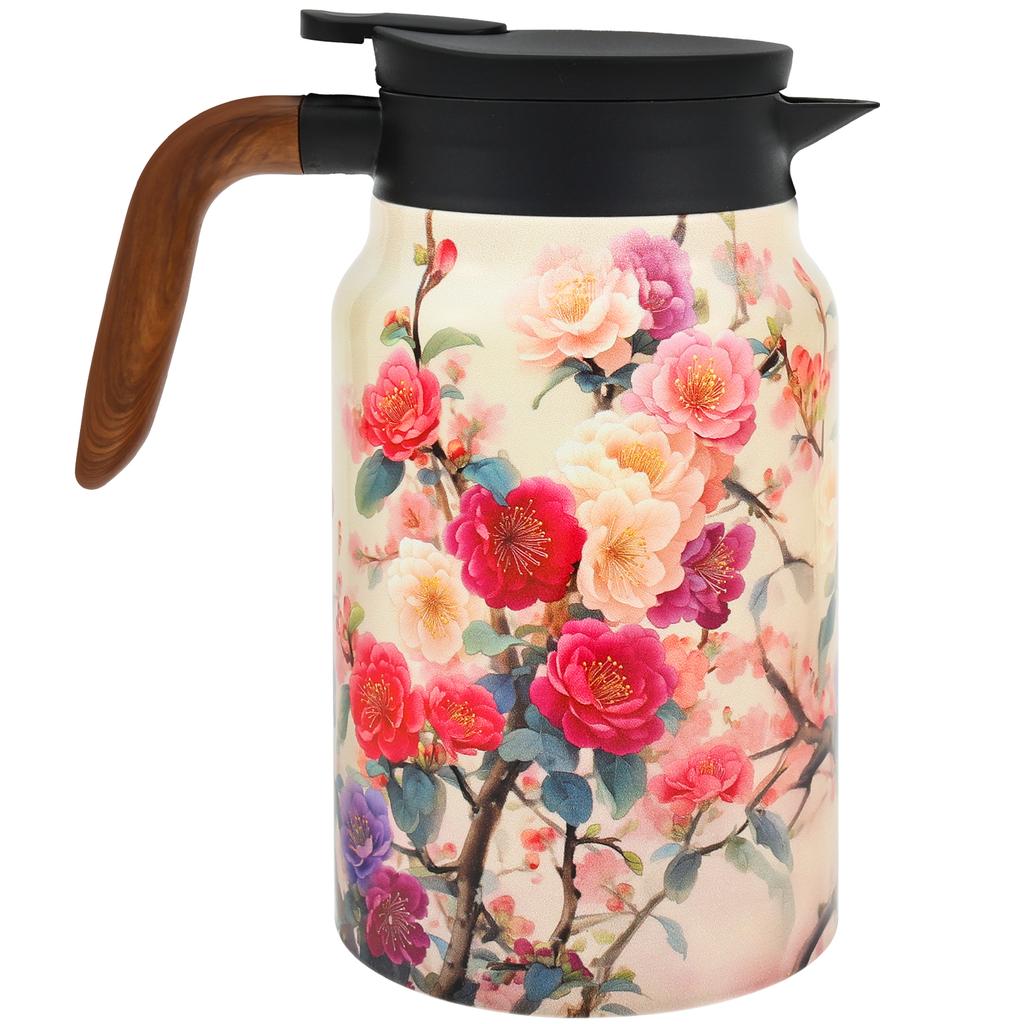1500 ML Vintage Blumendekor Teekanne Edelstahl-Teekanne mit integriertem Sieb Mehrzweck-Thermoskannen für Kaffee für Zuhause