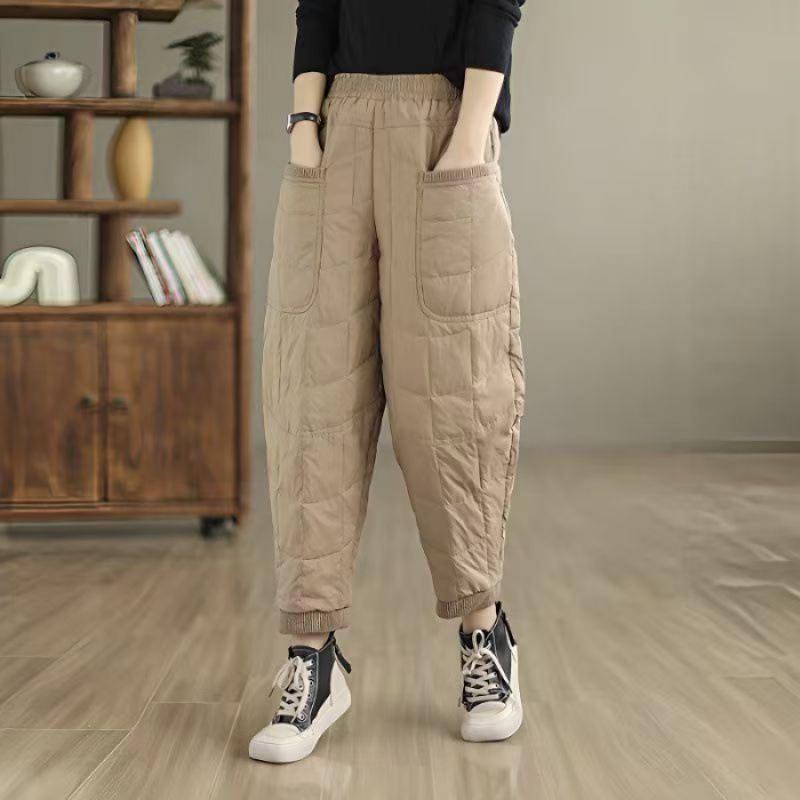 2025 Women's Winter Windproof Warm Thickened Down Pants - Lightweight, Loose, Casual with Elastic Cuff