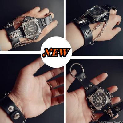 Laikrodis Žiedas Odinė Grandinėlė Skeleto Galva Sagos Žiedas Unisex Vyrams Moterims Punk Rokas Gotika 3D Kaukolė Metalas Helovinas