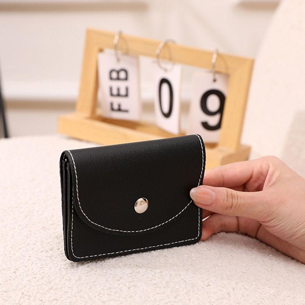 Short Clutch Mini Wallet Magnet Buckle Solid Color Card Holder Portable Thin Card Bag  Men