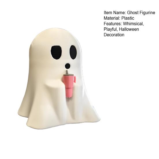 Halloween Ghost Figurine Spooky Ghost Holding Cup Statue for Indoor Home Office Desktop Halloween Decor