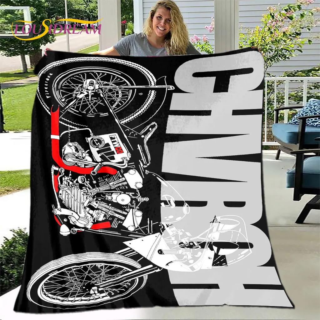 Retro Vintage Motorfiets schedel Zachte Pluche Deken, Flanellen Deken Worpdeken voor Woonkamer Slaapkamer Bed Sofa Picknick Deksel