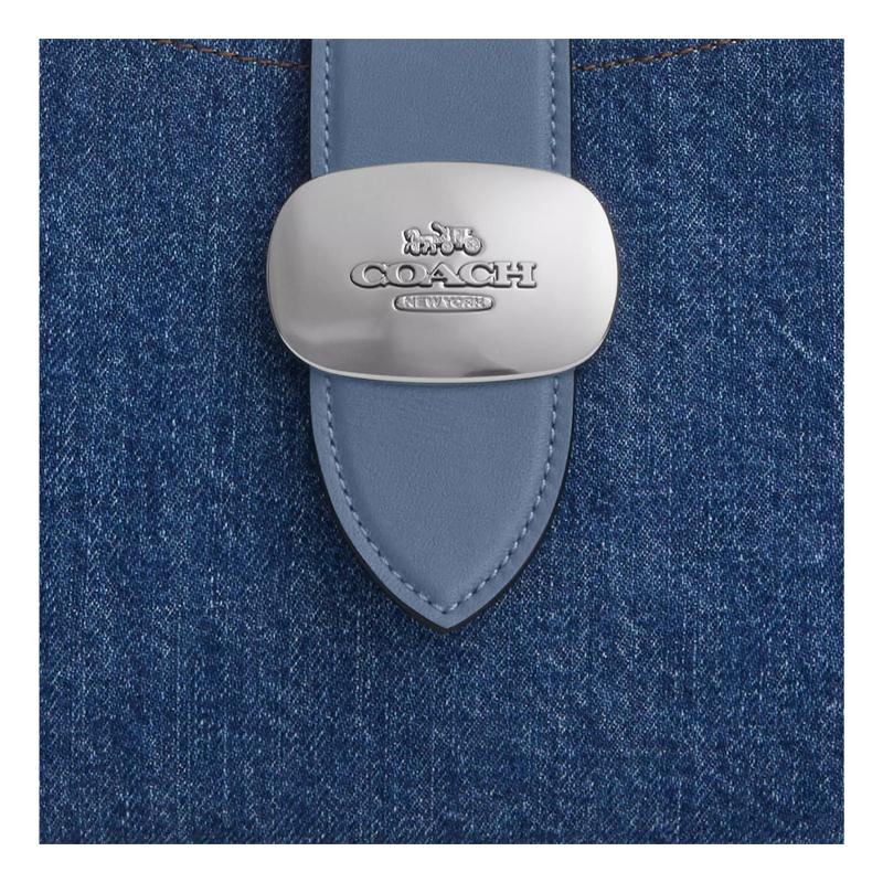 Coach Blue Denim Hobo Shoulder Bag with Signature Logo Turnlock & Silver Hardware for Daily Use