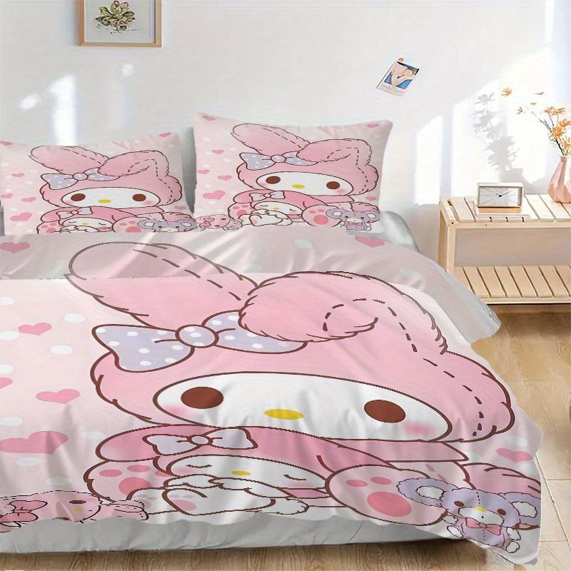 

3pcs Rabbit My Melody Printed Quilt Set - Includes 1 Quilt Cover and 2 Pillowcases, Machine Washable - Suitable for All Seasons.W090 135x200cm