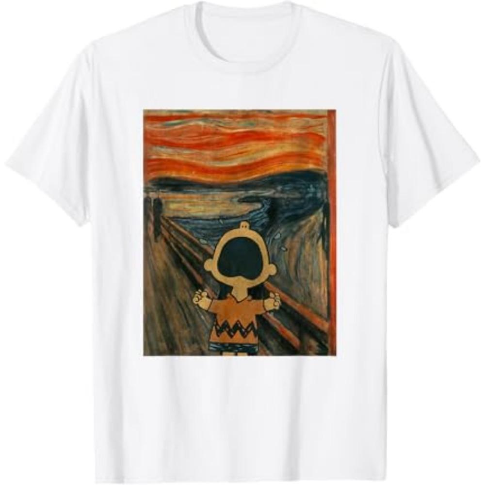 Summer Men's Art Portrait Printed Round Neck T-shirt for Casual Outdoor Wear 100% Pure Cotton Soft and Loose Short Sleeves