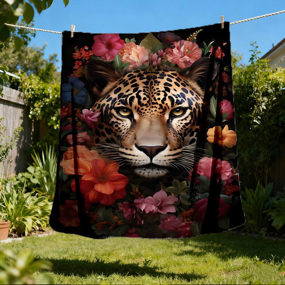 1pc Leopard Floral Print Outdoor Blanket, Soft And Comfortable Blanket, Casual Warm Outdoor Blanket, Camping Travel Blanket yy251201110