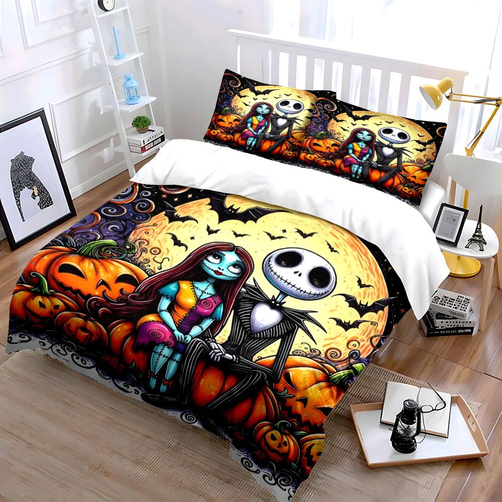 Halloween Couple with Pumpkins Bedding Duvet Cover Set Duvet Cover Pillowcases (1*Duvet Cover 2*Pillowcases, Without Duvet Insert)
