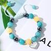 Adjustable Stainless Steel Heart Charm Bracelet Kids With Green Aventurine Yellow Jade Black Obsidian Gemstones