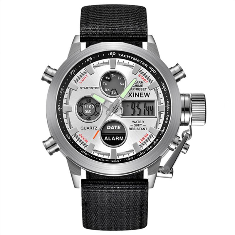Relogio Masculino Original Big Brand Men Watches Cool Fashion Nylon Band Sport Dual Time Digital Watch Reloj Hombre Montre Homme