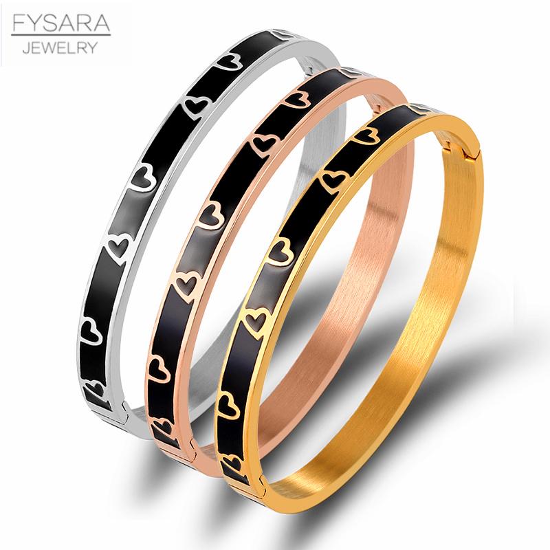 Fashion Enamel Bangles Stainless Steel Love Bracelets for Women Heart Chain Jewelry Friendship Lucky Gift Bijoux