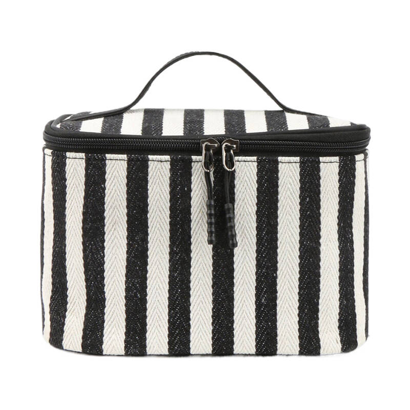 New black white Stripe Cosmetic Bag Mesh Pocket Portable Travel Makeup Organizer Skincare Toiletries Storage Bag Fashi Flip