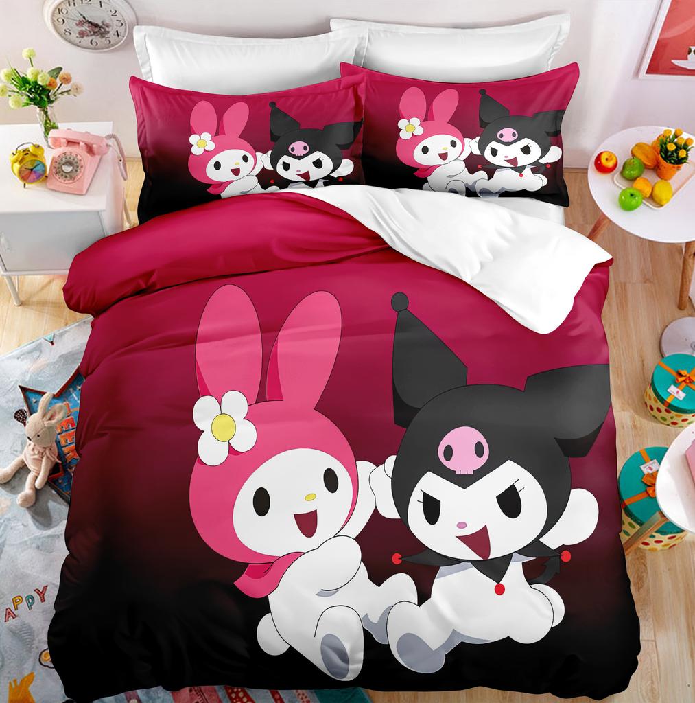 Digital Print Three-Piece Cartoon Cute Kuromi Kuromi Bedding