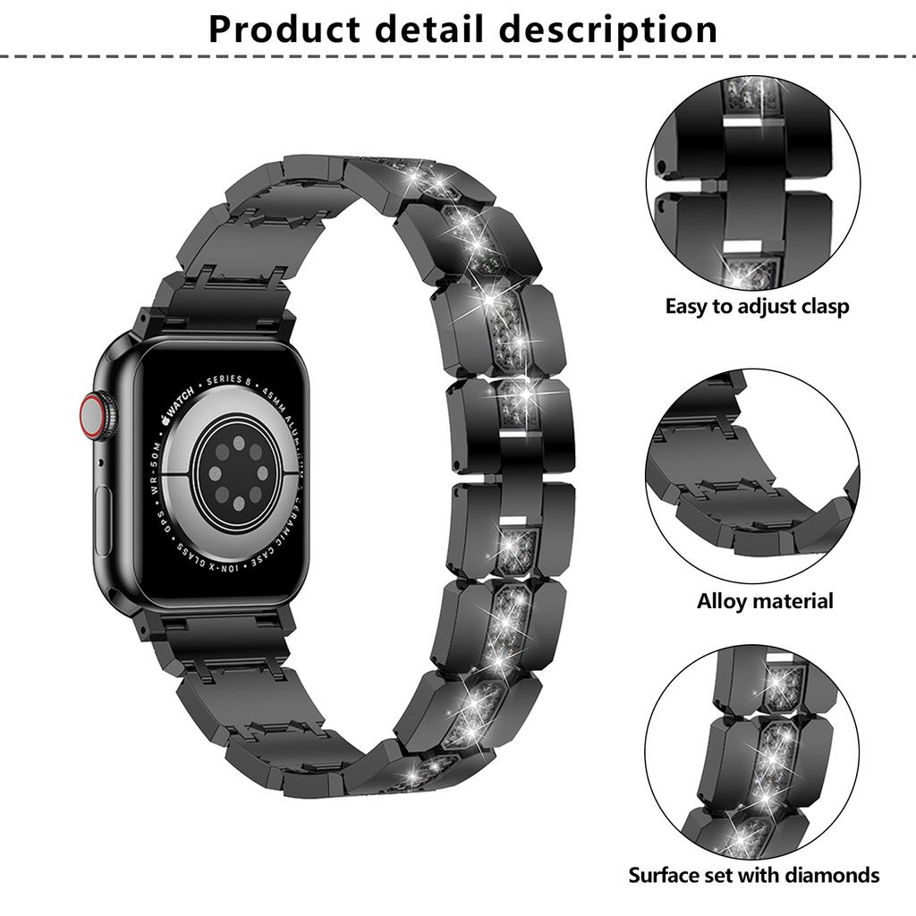 KALEBOL Rhinestone Watch Band for Apple Watch Series 11 10 42mm/9 8 7 41mm/SE3 SE2 SE 6 5 4 40mm/3 2 1 38mm Grid Block Zinc Alloy Strap