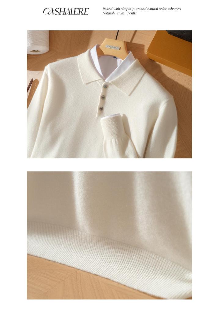 Men's 100% Pure Cashmere Four-Button Polo Collar Sweater - Autumn/Winter Knitwear