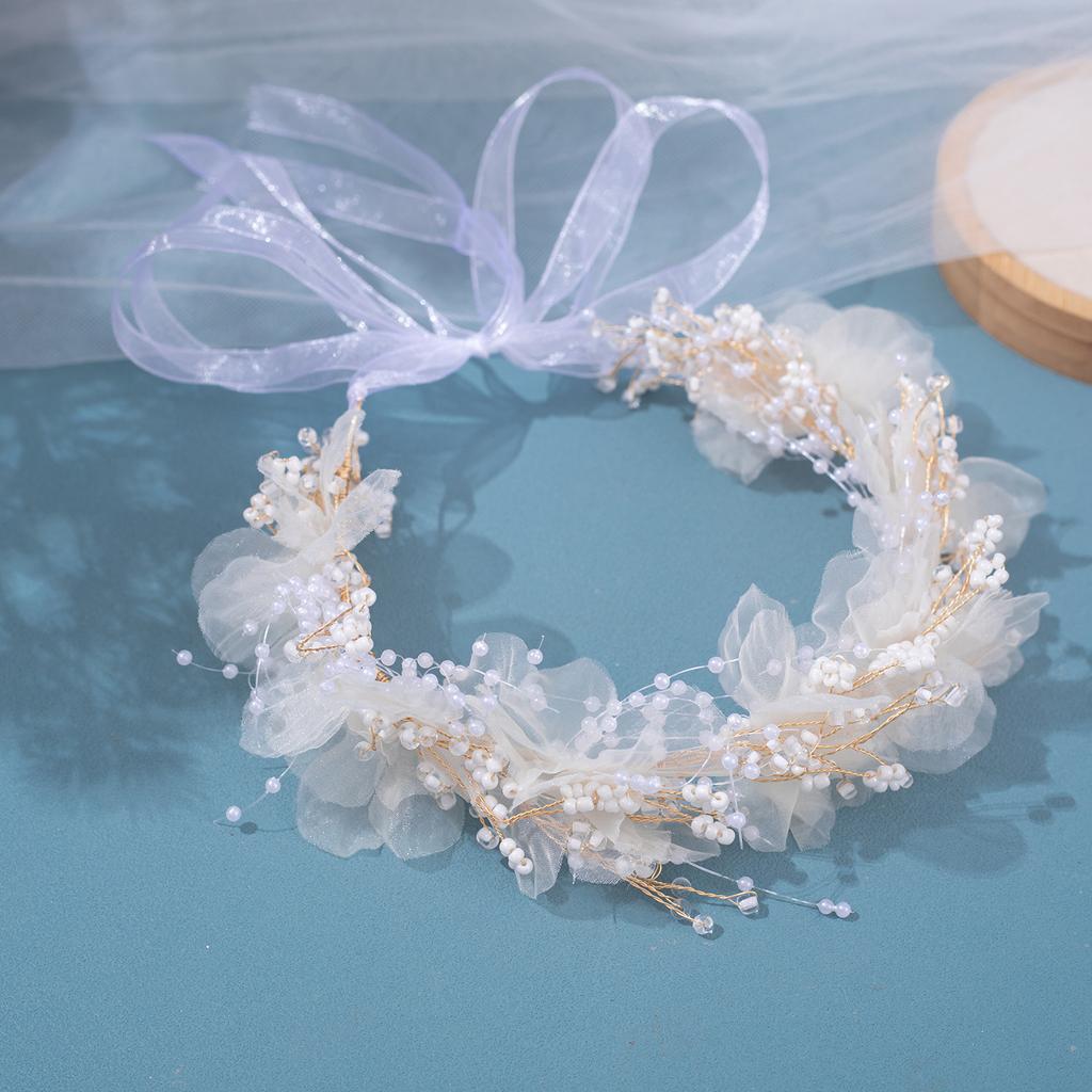 Pearls Headbands for Women Girls Bride Wedding Hairbands White Flower Tiaras and Crowns Korean Fashion Headdress Hair Jewelry