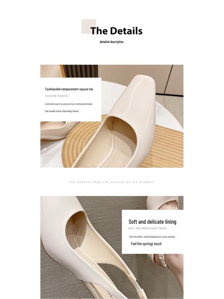 K88-A Korean Style Women's Patent Leather Slingback Peep Toe Sandals with Square Chunky High Heels