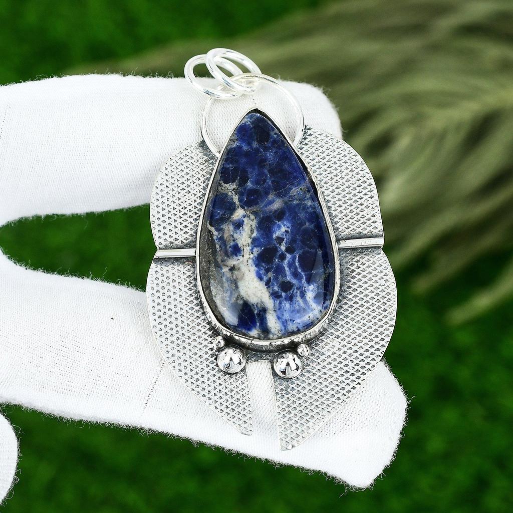 Memorial Day Sale Pear Natural Sodalite 925 Silver Engagement Pendant Jewelry