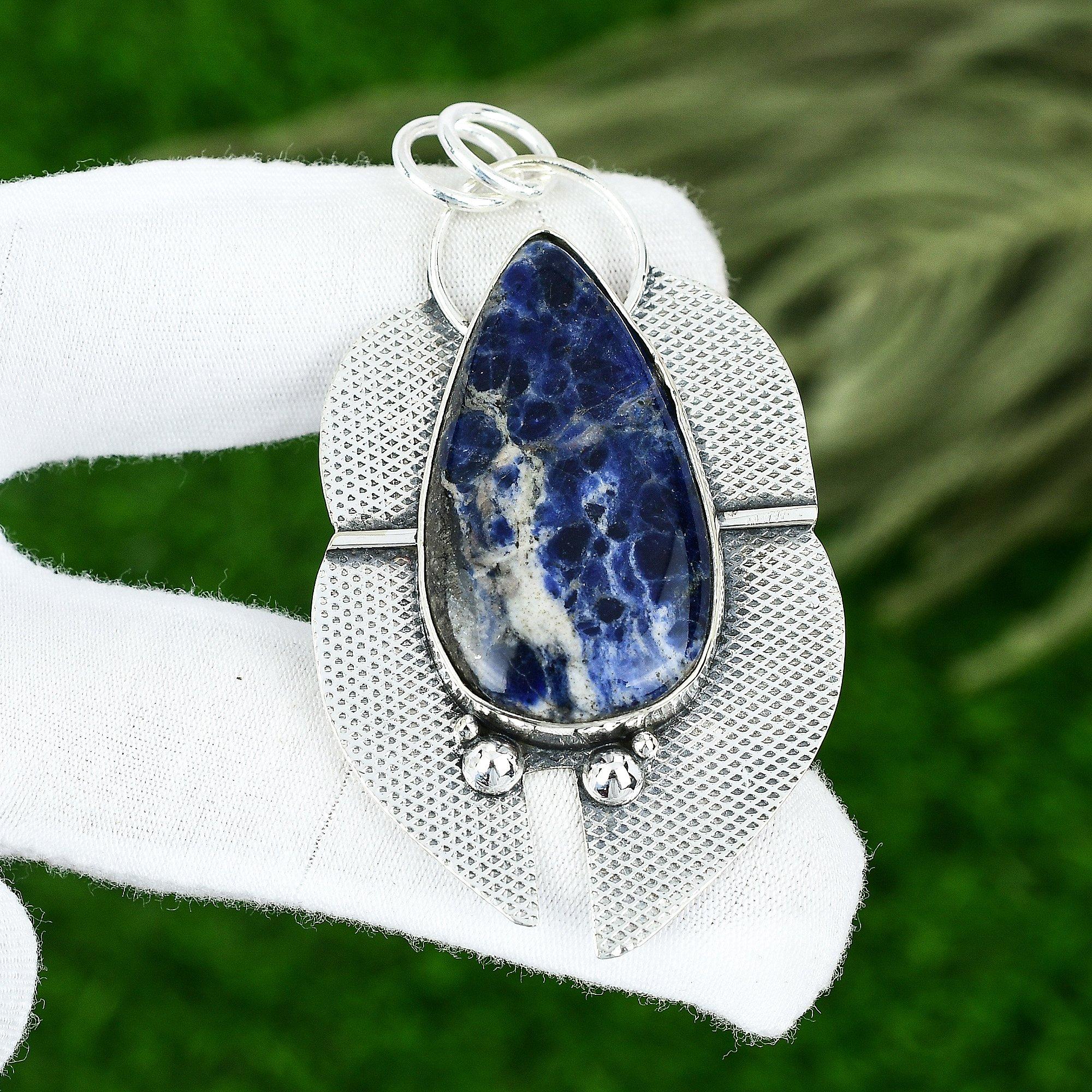 Memorial Day Sale Pear Natural Sodalite 925 Silver Engagement Pendant Jewelry