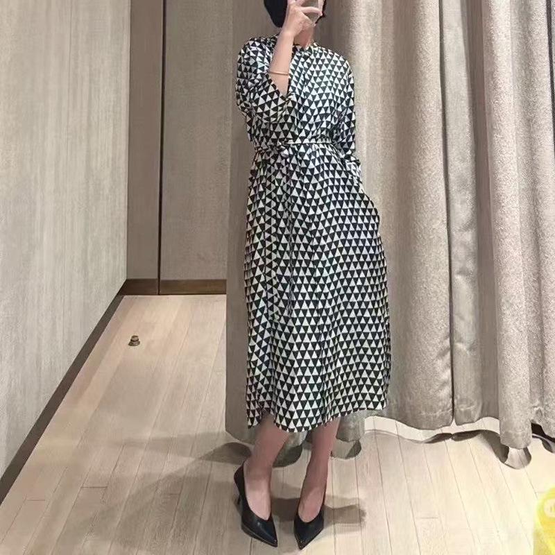 Nanyou Silk Twill Blouse Dress: High-End Women's Fall Long Sleeve Tie-Waist.