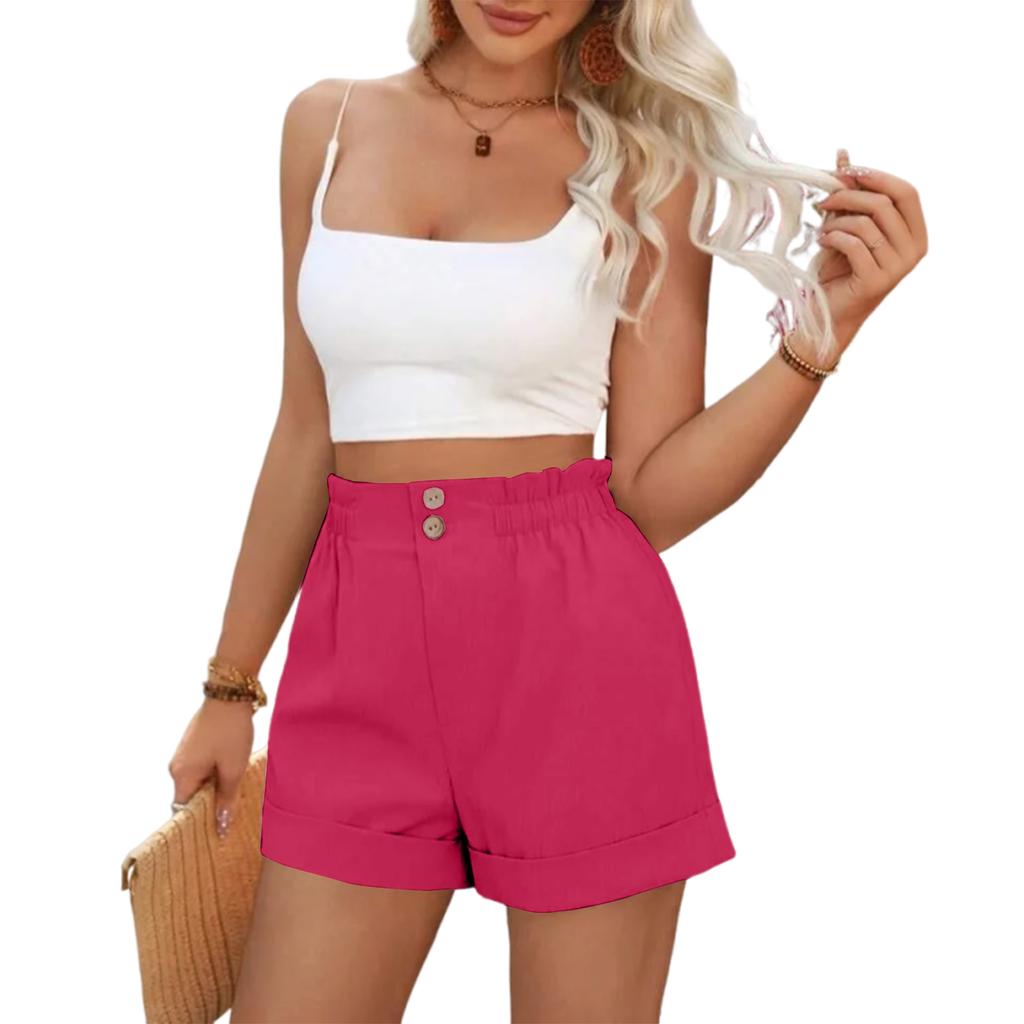 Women's High-Waist Loose  Color Shorts
