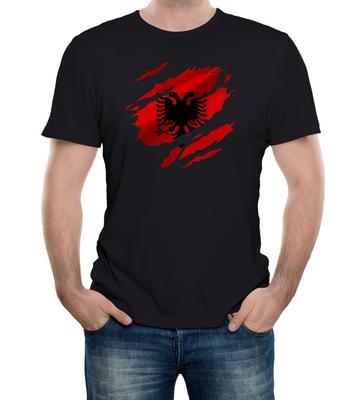 Zerrissene Albanien Flagge Herren T-Shirt Albanisch Tirana Land Nationalfußball