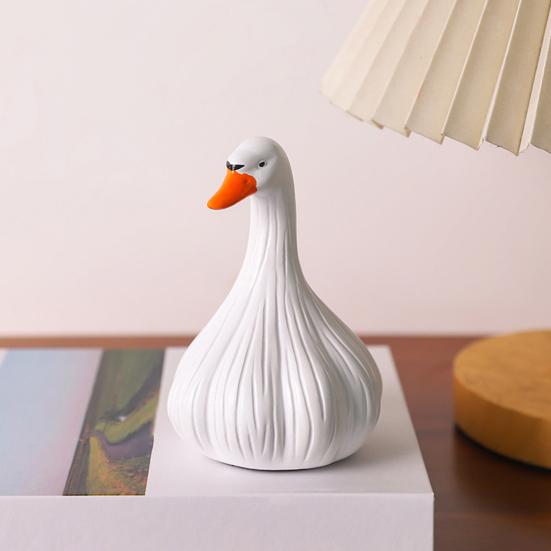 Cute Garlic Duck Figurine White Small Duck Ornament for Indoor Home Office Desk Decoration Novelty Gift for Stress Relief