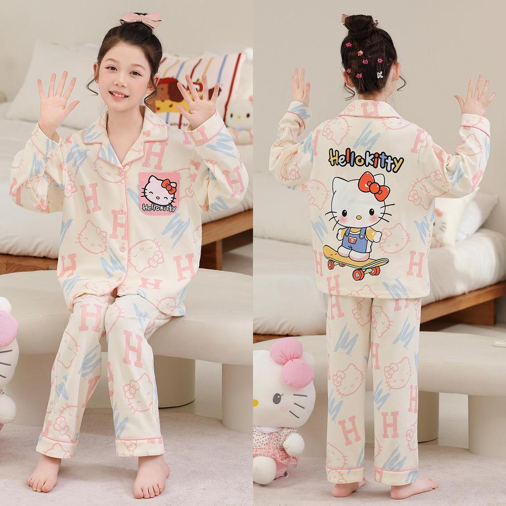 2026 New Girls' Spring & Autumn Long Sleeve Cotton Pajama Set – Princess Style for Medium & Large Children