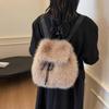 Yogodlns Plush Backpack Women Small Cute Drawstring Fluffy Bag Solid Color Soft Knapsack Winter Warm Faux Fur Shoulder Backpack