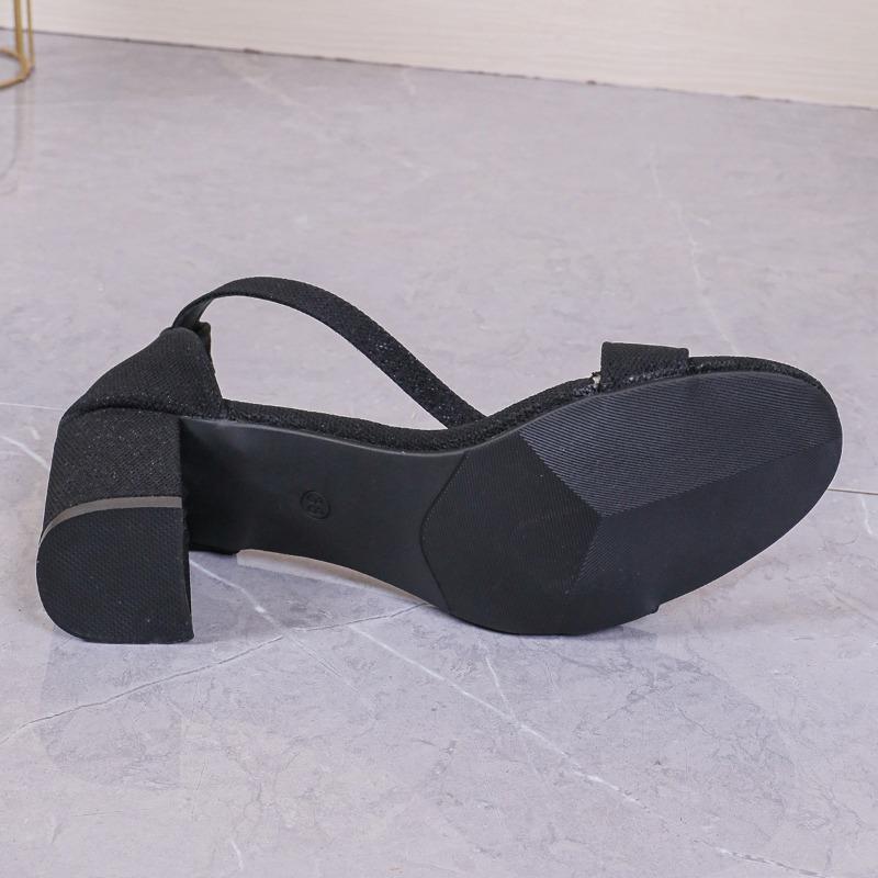 Fashion Outdoor Heels Women Sandals 2025 Summer Sandal Fashion Square Low Ladies Elegant Dress High Heels Sandal Shoes Casual Slides