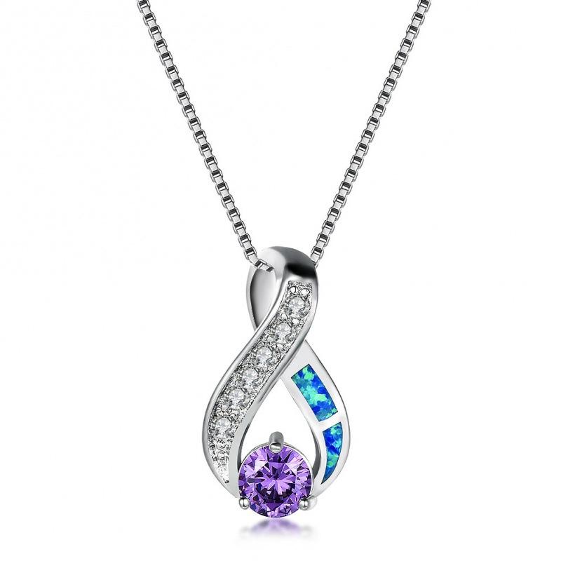 Simple ins Ladies Pendant White Gold Round Aqua Blue Diamond Necklace