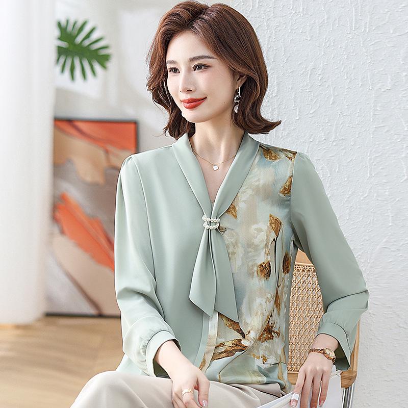 2025 Chic Chiffon Blouse for Middle-Aged & Elderly Women - Stylish Spring/Summer Base Layer Top