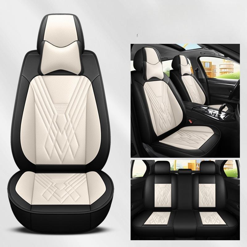 Full Set 5-Seat Premium Nappa Leather Car Seat Covers with 2 Headrest Breathable and Waterproof Seat Covers for Most Cars