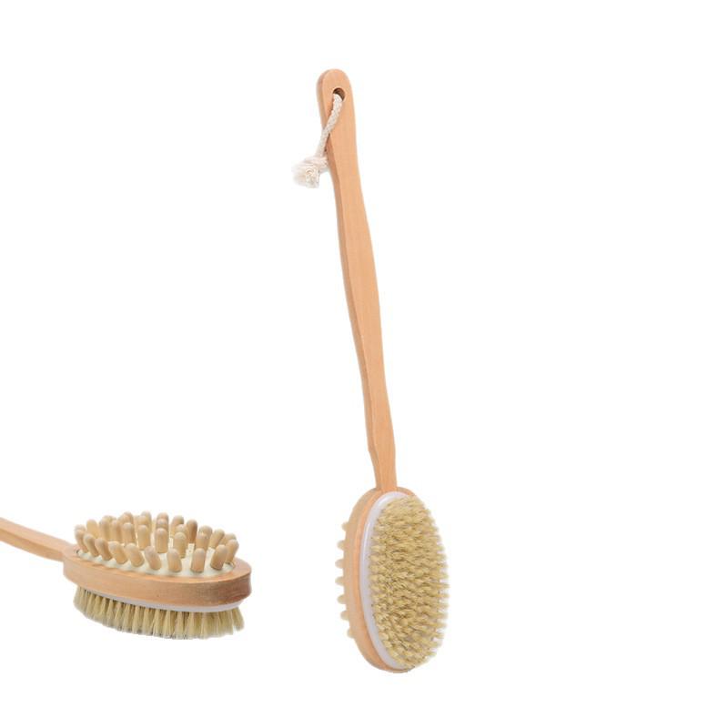 Boar Bristle Long Handle Bath Brush | Soft Horsehair Exfoliating Back Scrubber & Massager