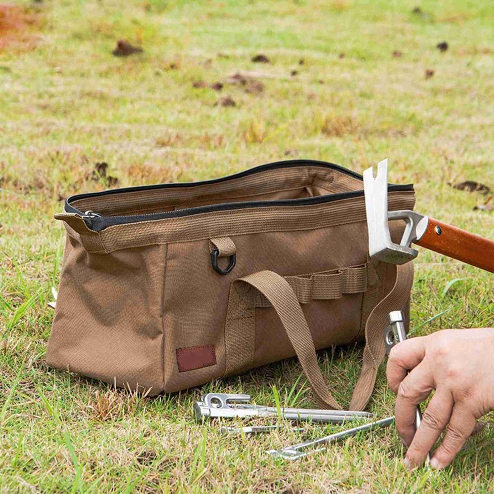 

Large Capacity Wide Mouth Tool Bag Zipper Closure Tool Organizer Bag Gear Storage Bag Electrician коричневий