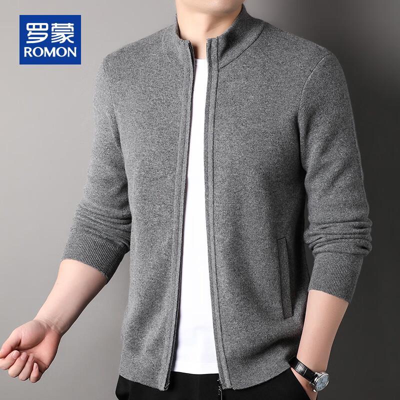 ROMON Men's 100% Cashmere Thickened Mock Neck Cardigan