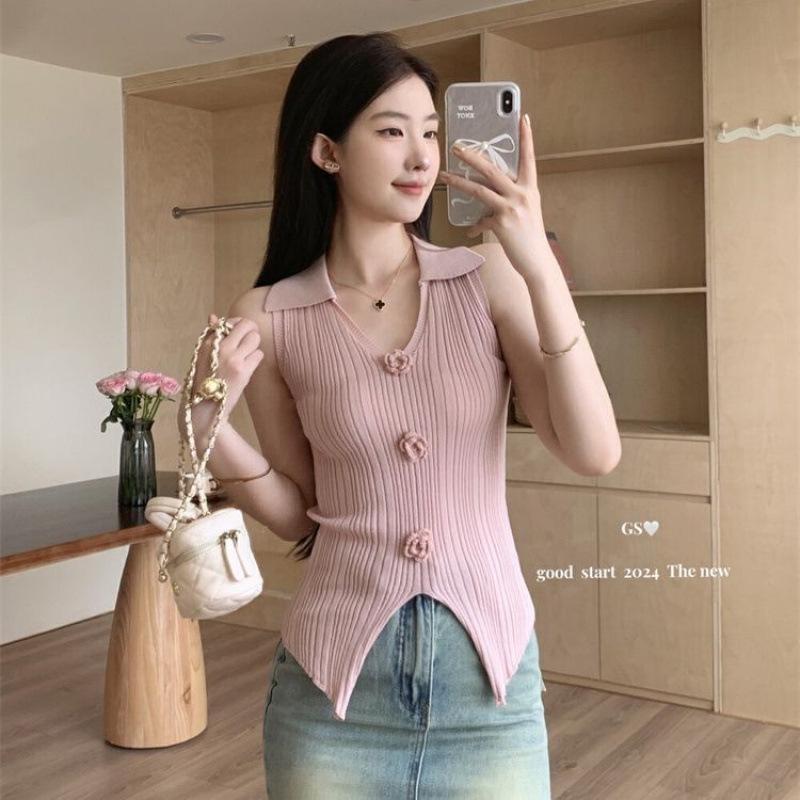 Women s Red Slim-Fit V-Neck Lapel Split Sleeveless Vest - Designer Summer 2025 Arrival S