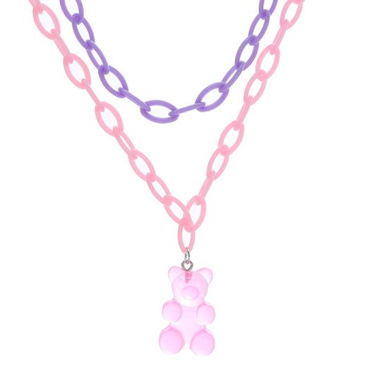 

Женское ожерелье с медведем ярких цветов, акриловое многослойное ожерелье в стиле панк розовый