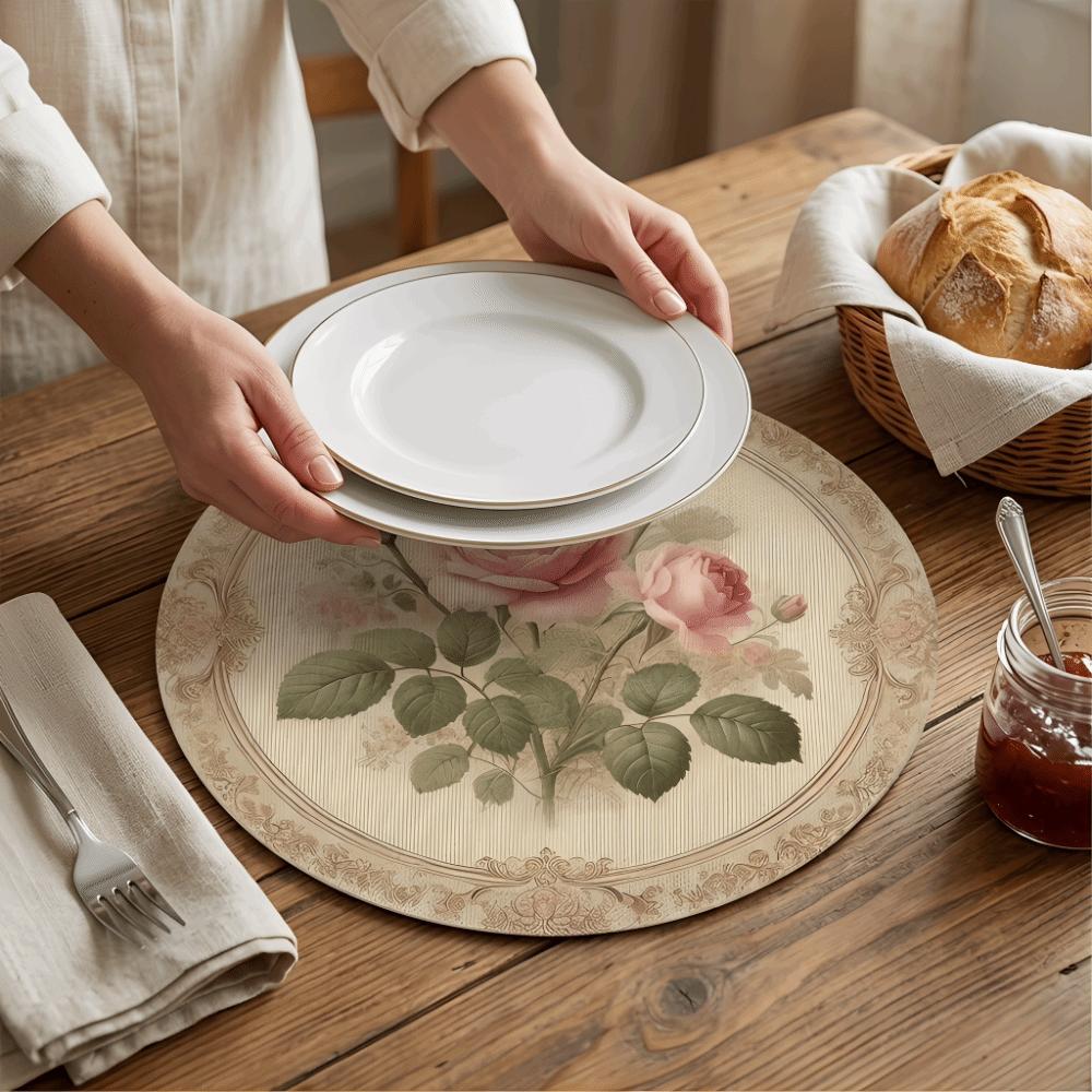 Anti-scald Flower Linen Table Mat Anti-slip Round Dining Mat Party Table Decoration