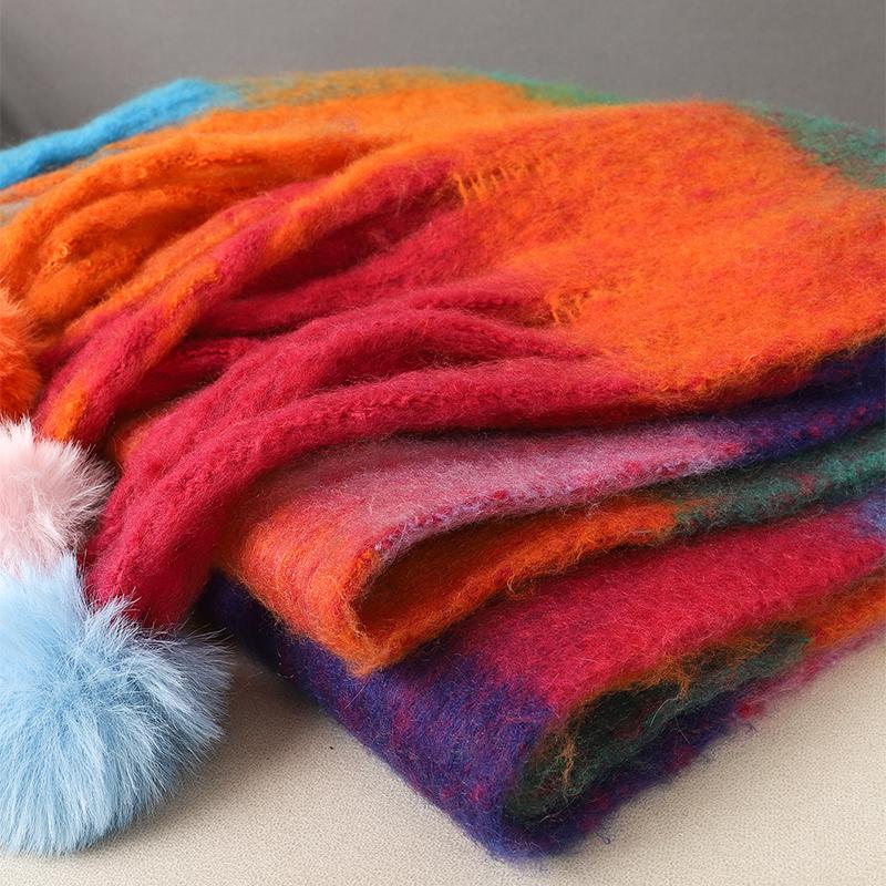 Luxuriöser Karoschal Winter Warm Kaschmir Damen Pompon Pashmina Foulard Damen Schals Damen Quasten Schal Stola Wickeltuch Design Neu